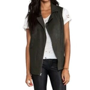 REVOLVE Krisa Womens Size S Coated Tunic Outerwear Moto Vest in Olive